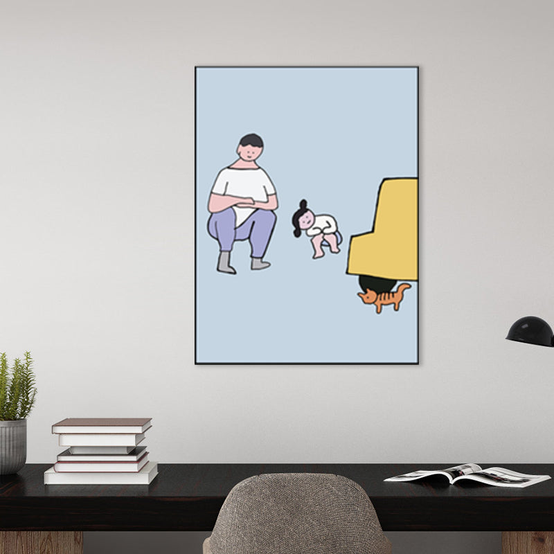 Family Daily Scene Canvas Art Scandinavian Style Textured Wall Decor in Soft Color Light Blue Clearhalo 'Art Gallery' 'Canvas Art' 'Kids' Arts' 1782673