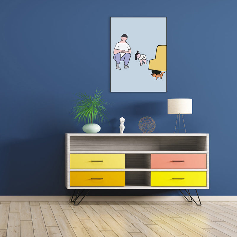 Family Daily Scene Canvas Art Scandinavian Style Textured Wall Decor in Soft Color Clearhalo 'Art Gallery' 'Canvas Art' 'Kids' Arts' 1782674