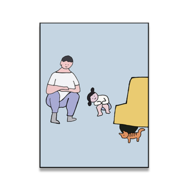 Family Daily Scene Canvas Art Scandinavian Style Textured Wall Decor in Soft Color Clearhalo 'Art Gallery' 'Canvas Art' 'Kids' Arts' 1782676