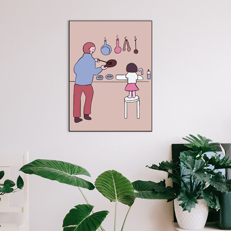 Family Daily Scene Canvas Art Scandinavian Style Textured Wall Decor in Soft Color Pink Clearhalo 'Art Gallery' 'Canvas Art' 'Kids' Arts' 1782684