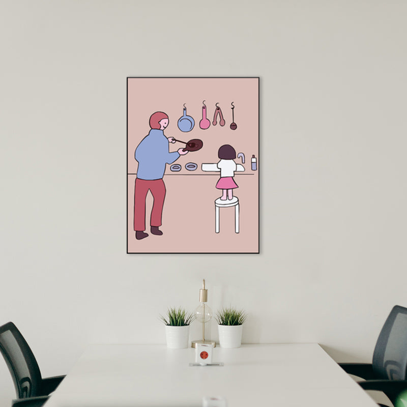 Family Daily Scene Canvas Art Scandinavian Style Textured Wall Decor in Soft Color Clearhalo 'Art Gallery' 'Canvas Art' 'Kids' Arts' 1782685