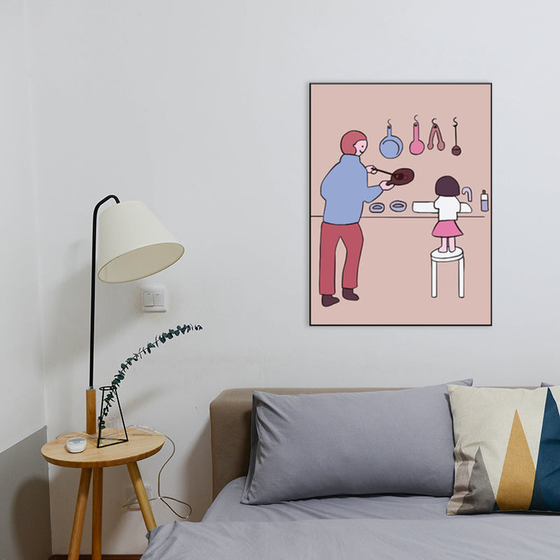 Family Daily Scene Canvas Art Scandinavian Style Textured Wall Decor in Soft Color Clearhalo 'Art Gallery' 'Canvas Art' 'Kids' Arts' 1782686