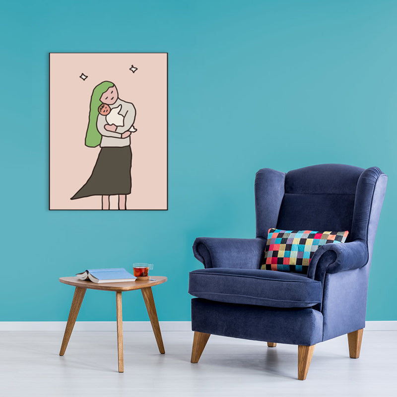 Family Daily Scene Canvas Art Scandinavian Style Textured Wall Decor in Soft Color Light Pink Clearhalo 'Art Gallery' 'Canvas Art' 'Kids' Arts' 1782688