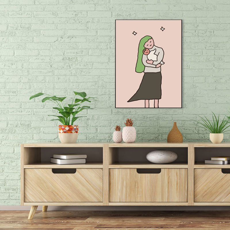 Family Daily Scene Canvas Art Scandinavian Style Textured Wall Decor in Soft Color Clearhalo 'Art Gallery' 'Canvas Art' 'Kids' Arts' 1782690