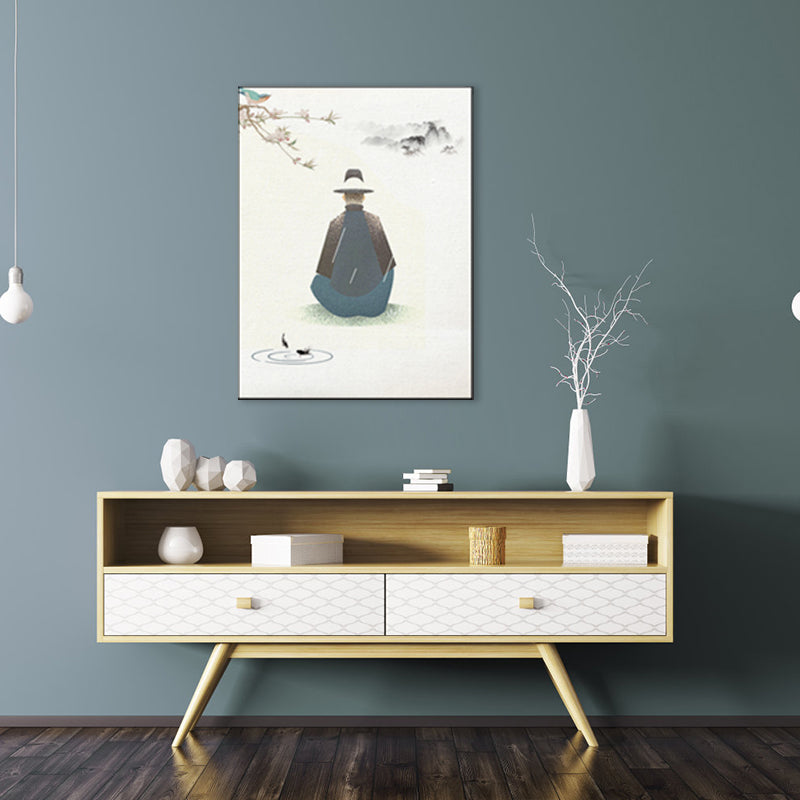 Forest Sitting Man Canvas Art Traditional Aesthetics Landscape Wall Decor in Gray for Home Clearhalo 'Art Gallery' 'Canvas Art' 'Traditional' Arts' 1782711