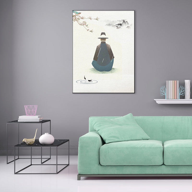 Forest Sitting Man Canvas Art Traditional Aesthetics Landscape Wall Decor in Gray for Home Clearhalo 'Art Gallery' 'Canvas Art' 'Traditional' Arts' 1782712