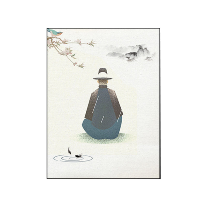 Forest Sitting Man Canvas Art Traditional Aesthetics Landscape Wall Decor in Gray for Home Clearhalo 'Art Gallery' 'Canvas Art' 'Traditional' Arts' 1782713