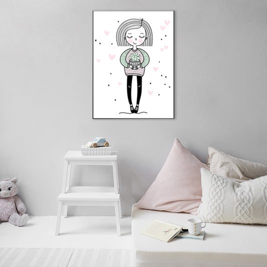 Pink Girl with Potting Wall Decor Figure Children's Art Textured Canvas Print for Room Pink Clearhalo 'Art Gallery' 'Canvas Art' 'Kids' Arts' 1782732