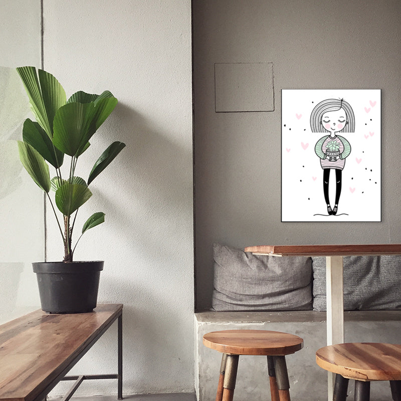 Pink Girl with Potting Wall Decor Figure Children's Art Textured Canvas Print for Room Clearhalo 'Art Gallery' 'Canvas Art' 'Kids' Arts' 1782733