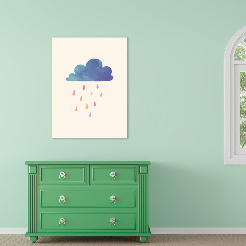 Rainy View Wrapped Canvas Children's Art Fantastic Weather Phenomenon Wall Decor in Blue Blue Clearhalo 'Art Gallery' 'Canvas Art' 'Kids' Arts' 1782761