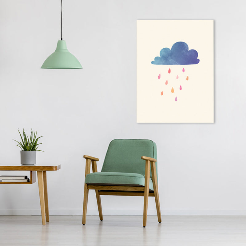 Rainy View Wrapped Canvas Children's Art Fantastic Weather Phenomenon Wall Decor in Blue Clearhalo 'Art Gallery' 'Canvas Art' 'Kids' Arts' 1782762
