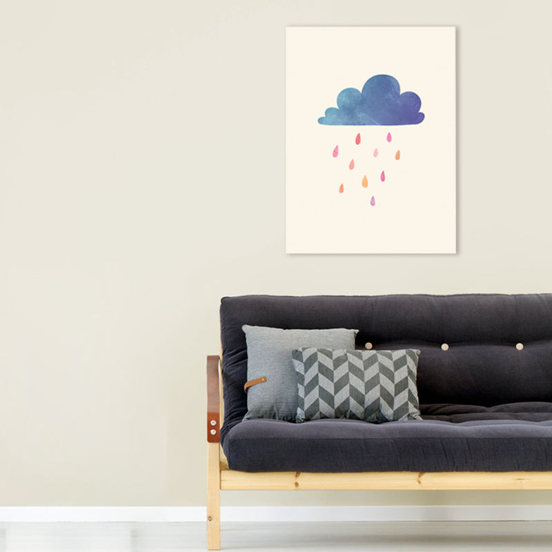Rainy View Wrapped Canvas Children's Art Fantastic Weather Phenomenon Wall Decor in Blue Clearhalo 'Art Gallery' 'Canvas Art' 'Kids' Arts' 1782763