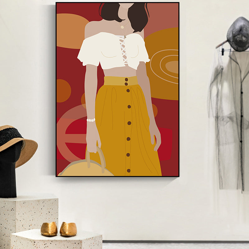 Ilustración Vestido de chicas Arte de pared Glamo Moda genial estampado en color suave para la habitación