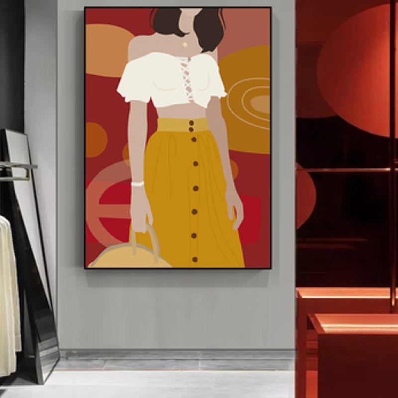 Illustration Girls Dress Wall Art Glam Cool Fashion Canvas Print in Soft Color for Room Clearhalo 'Arts' 'Canvas Art' 1782784