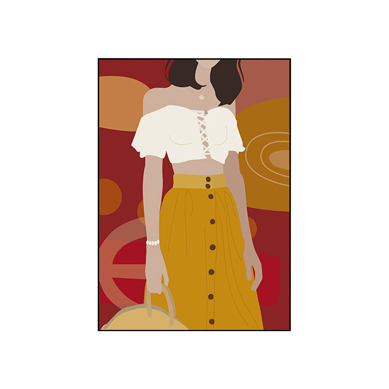 Illustration Girls Dress Wall Art Glam Cool Fashion Canvas Print in Soft Color for Room Clearhalo 'Arts' 'Canvas Art' 1782786