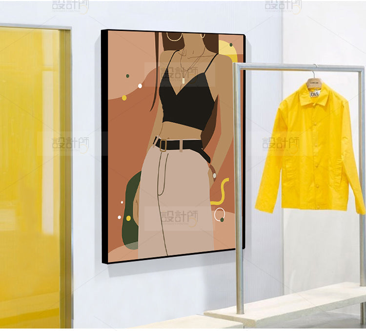 イラストガールズドレスウォールアートグラムクールなファッションキャンバスプリントソフトカラーの部屋