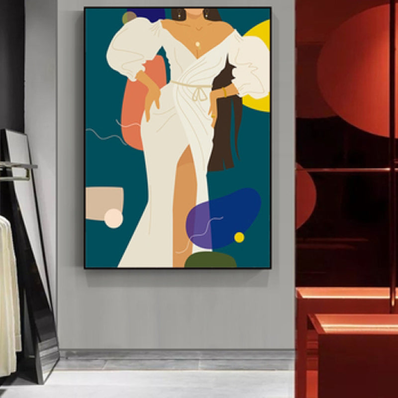 Illustration Girls Dress Wall Art Glam Cool Fashion Canvas Print in Soft Color for Room Clearhalo 'Arts' 'Canvas Art' 1782792