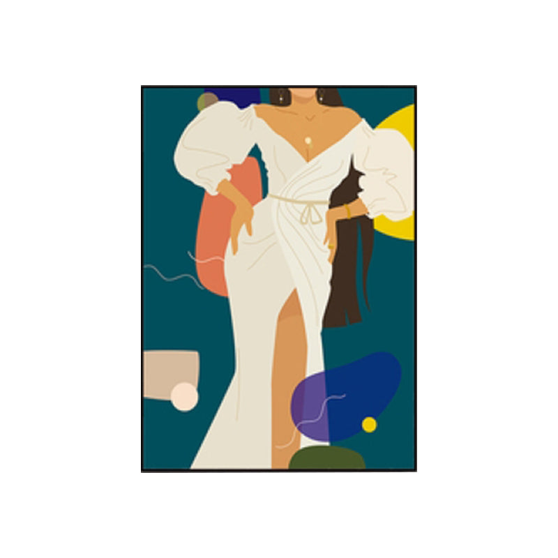 Illustration Girls Dress Wall Art Glam Cool Fashion Canvas Print in Soft Color for Room Clearhalo 'Arts' 'Canvas Art' 1782794