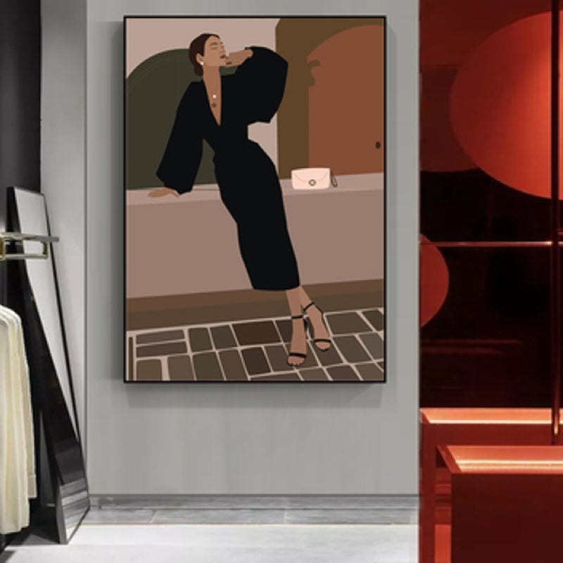 Illustration Girls Dress Wall Art Glam Cool Fashion Canvas Print in Soft Color for Room Clearhalo 'Arts' 'Canvas Art' 1782796