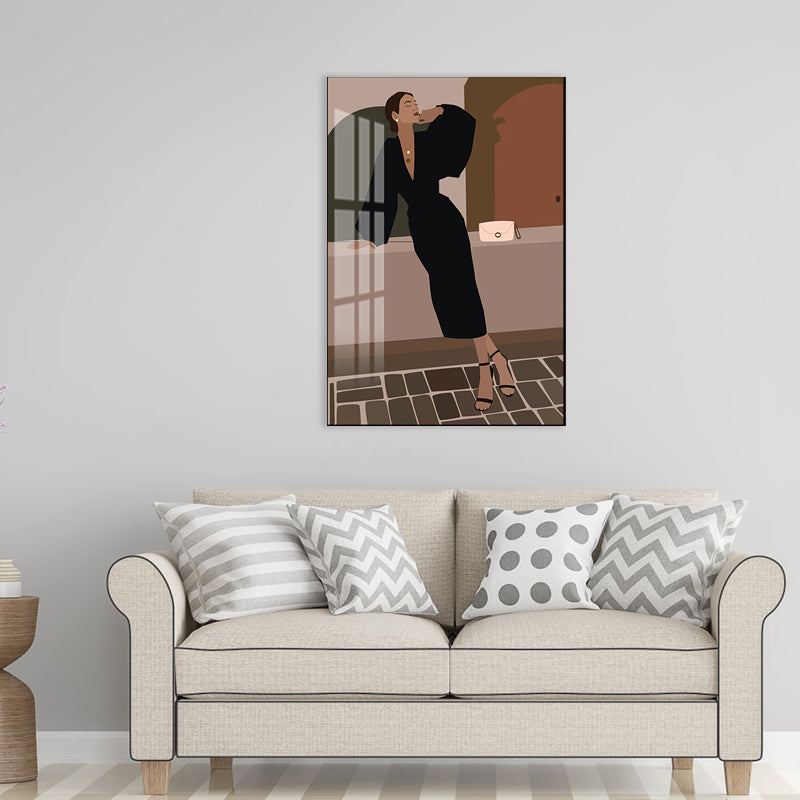 Illustration Girls Dress Wall Art Glam Cool Fashion Canvas Print in Soft Color for Room Clearhalo 'Arts' 'Canvas Art' 1782797