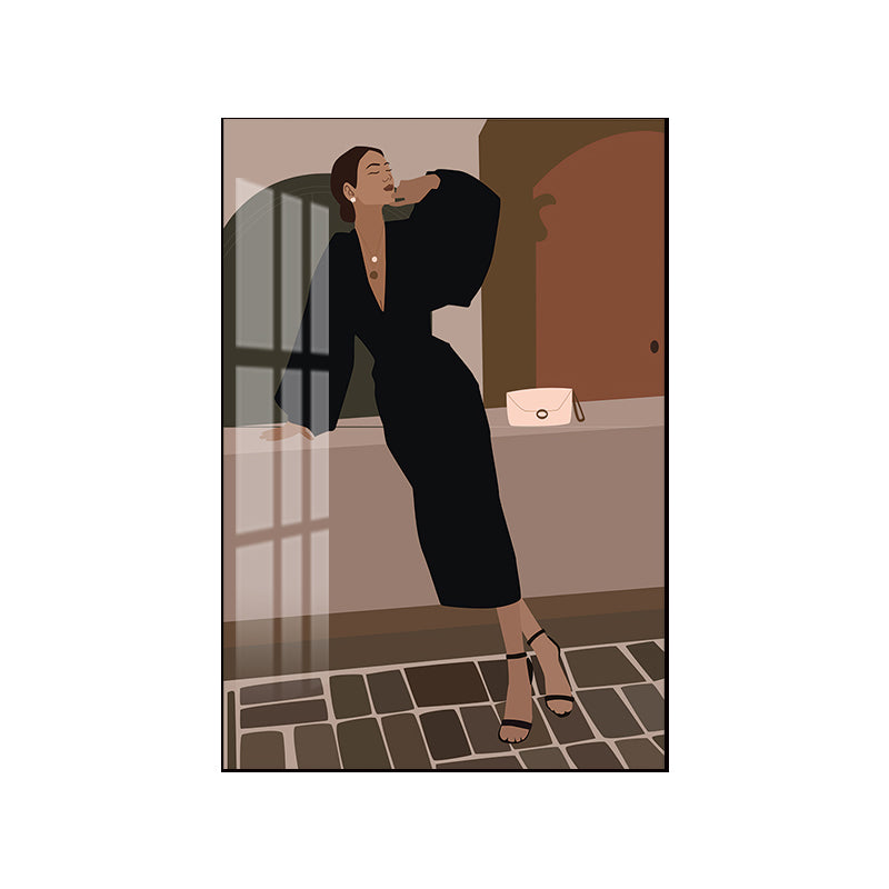 Illustration Girls Dress Wall Art Glam Cool Fashion Canvas Print in Soft Color for Room Clearhalo 'Arts' 'Canvas Art' 1782798