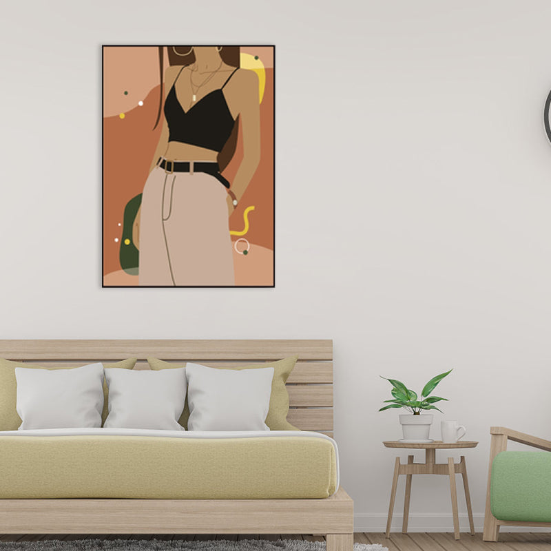 Illustratie meisjes jurk muur art glam cool mode canvas print in zachte kleur voor kamer