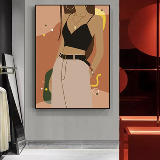 Illustration Mädchen Kleid Wall Art Glam Cooler Mode Canvas Druck in weicher Farbe für Raum