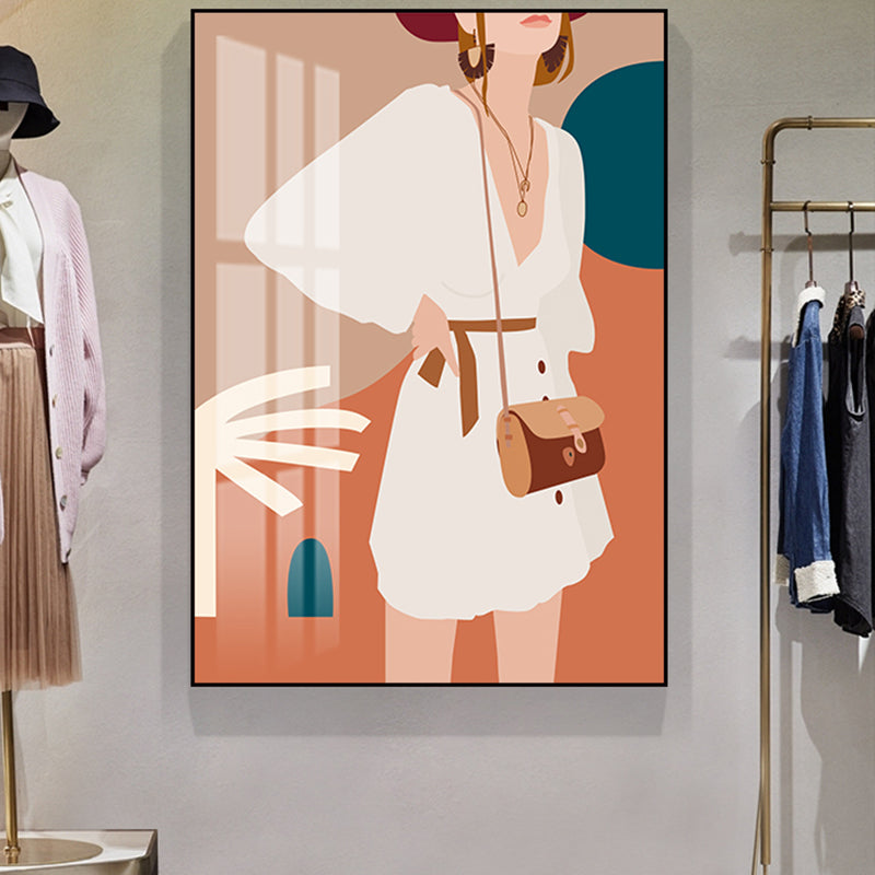 Illustration Girls Dress Wall Art Glam Cool Fashion Canvas Print in Soft Color for Room Orange Clearhalo 'Arts' 'Canvas Art' 1782803
