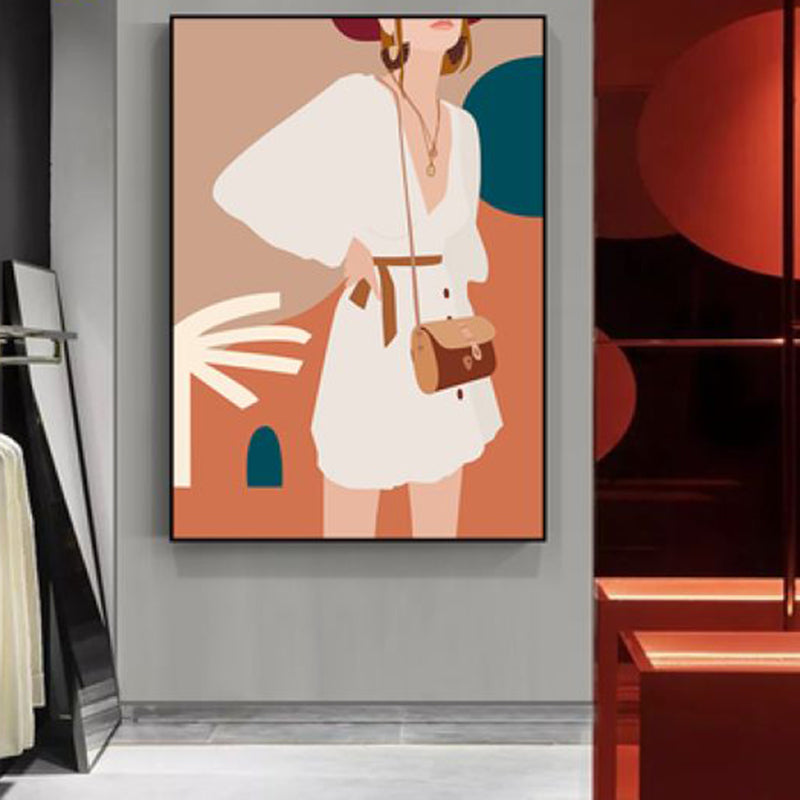 Illustration Girls Dress Wall Art Glam Cool Fashion Canvas Print in Soft Color for Room Clearhalo 'Arts' 'Canvas Art' 1782804