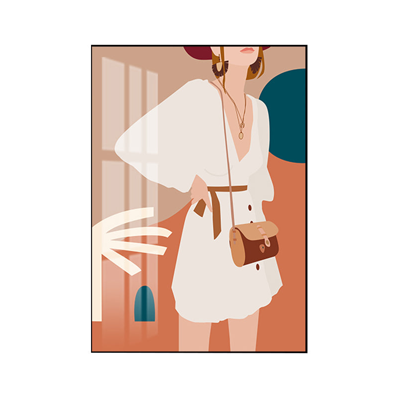 Illustration Girls Dress Wall Art Glam Cool Fashion Canvas Print in Soft Color for Room Clearhalo 'Arts' 'Canvas Art' 1782806