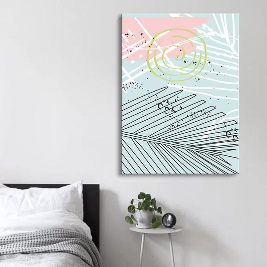Leaves Canvas Wall Art Textured Scandinavian Style Bedroom Painting in Light Color Light Pink