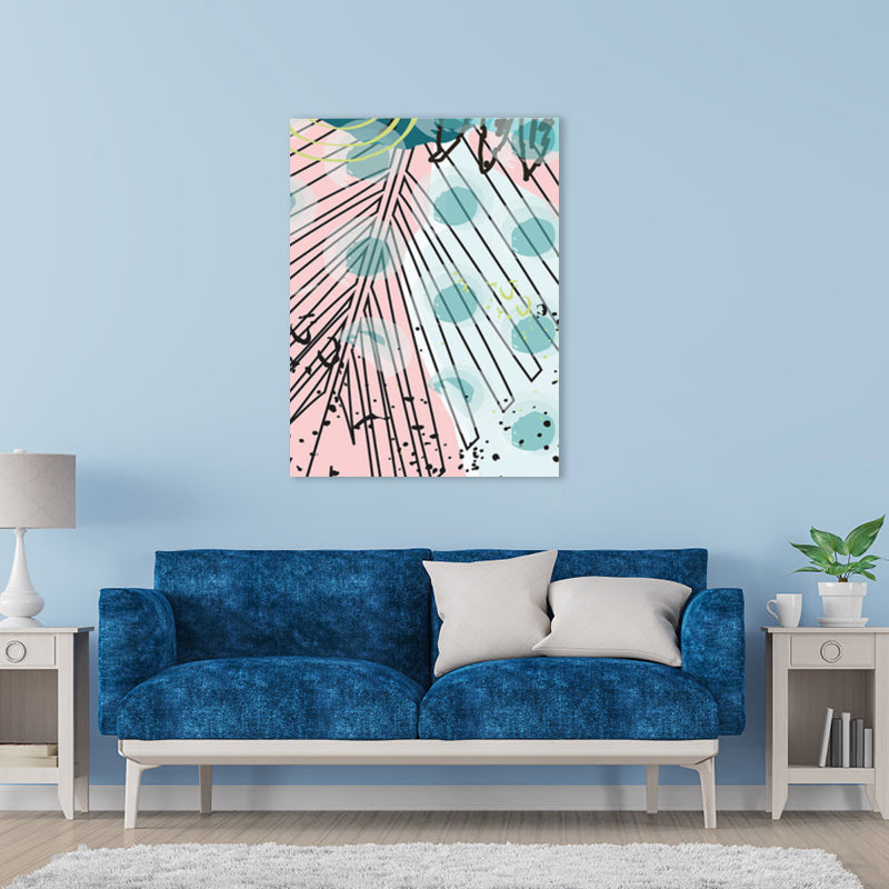 Leaves Canvas Wall Art Textured Scandinavian Style Bedroom Painting in Light Color - Pink - Clearhalo - 'Arts' - 'Canvas Art' - 1782825