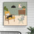 Grüne nordische Leinwand Illustration Katze auf dem Stuhl Wandkunstdruck für Wohnzimmer liegt
