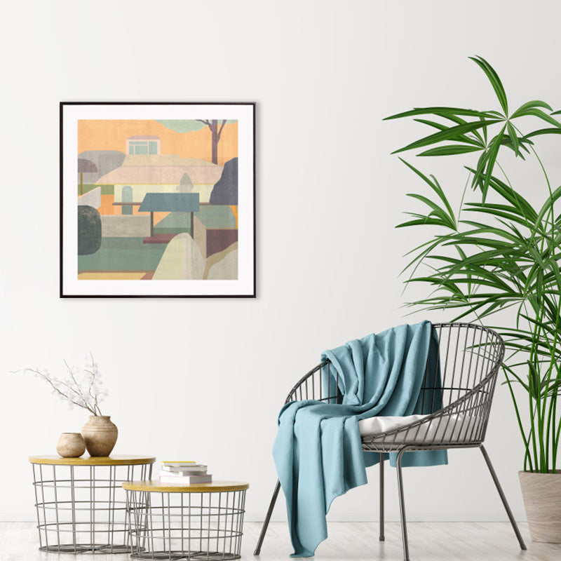 Housing Architecture Art Print Nordic Textured Wall Decor in Pastel Color for Bedroom Orange Clearhalo 'Arts' 'Canvas Art' 1782854