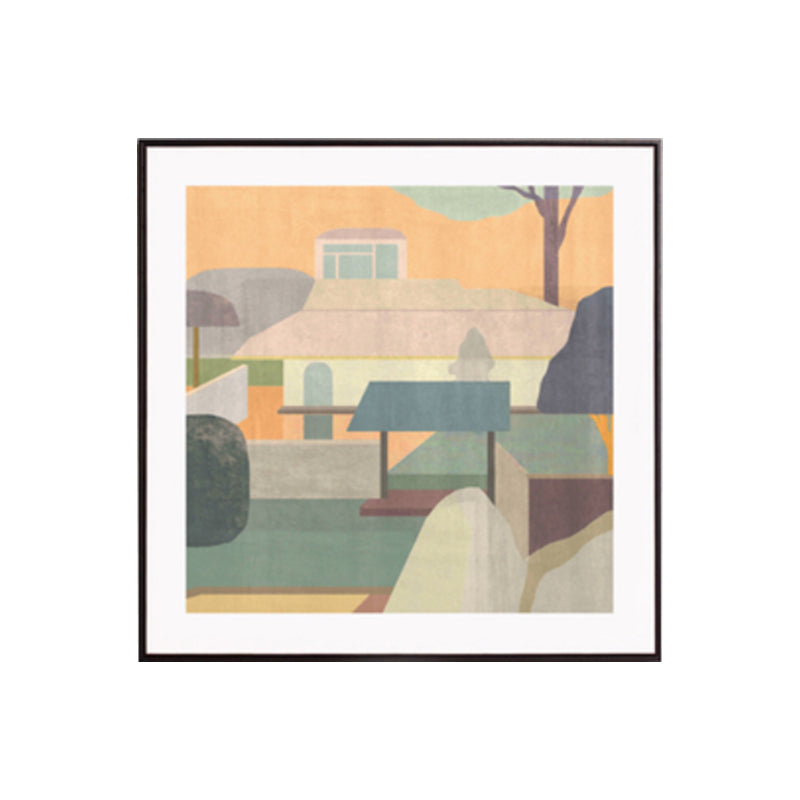 Housing Architecture Art Print Nordic Textured Wall Decor in Pastel Color for Bedroom Clearhalo 'Arts' 'Canvas Art' 1782857