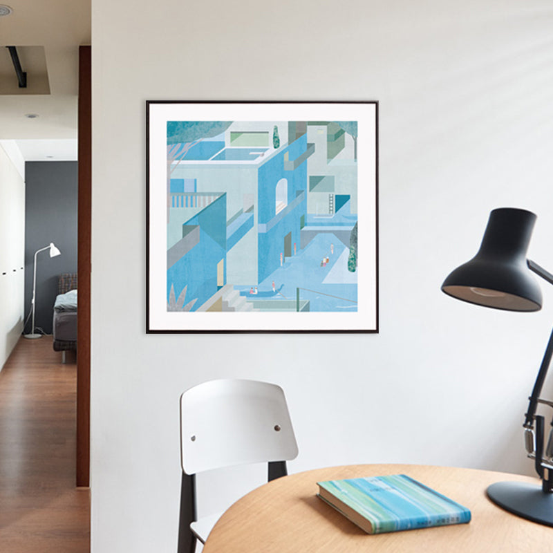 Housing Architecture Art Print Nordic Textured Wall Decor in Pastel Color for Bedroom Clearhalo 'Arts' 'Canvas Art' 1782862