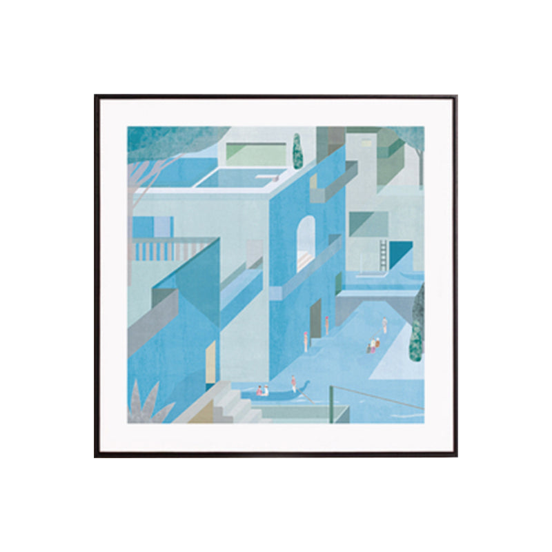 Housing Architecture Art Print Nordic Textured Wall Decor in Pastel Color for Bedroom Clearhalo 'Arts' 'Canvas Art' 1782864