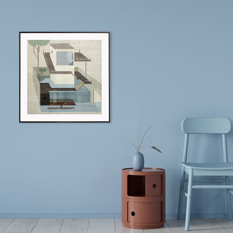 Housing Architecture Art Print Noordse gestructureerde wanddecor in pastelkleur voor slaapkamer