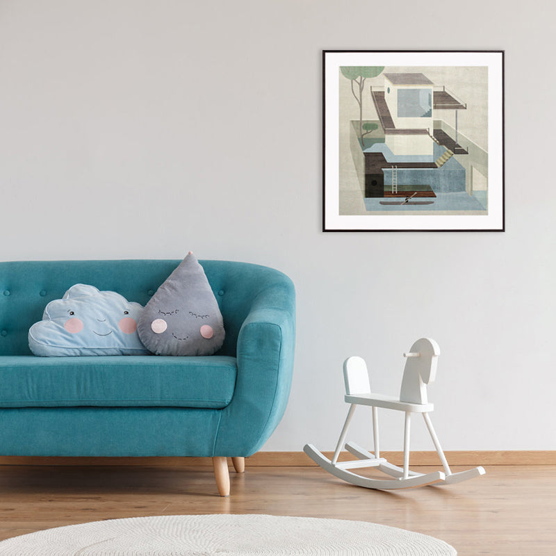 Housing Architecture Art Print Nordic Textured Wall Decor in Pastel Color for Bedroom