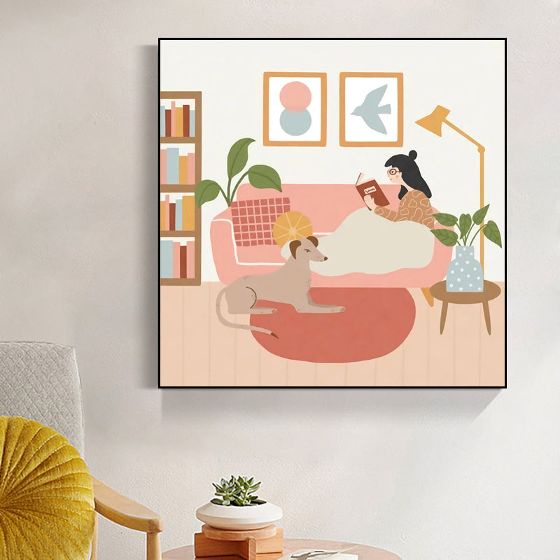 Girls Leisure Life Print Canvas Pastel Color Nordic Wall Art Decor for Living Room Pink Clearhalo 'Arts' 'Canvas Art' 1782968