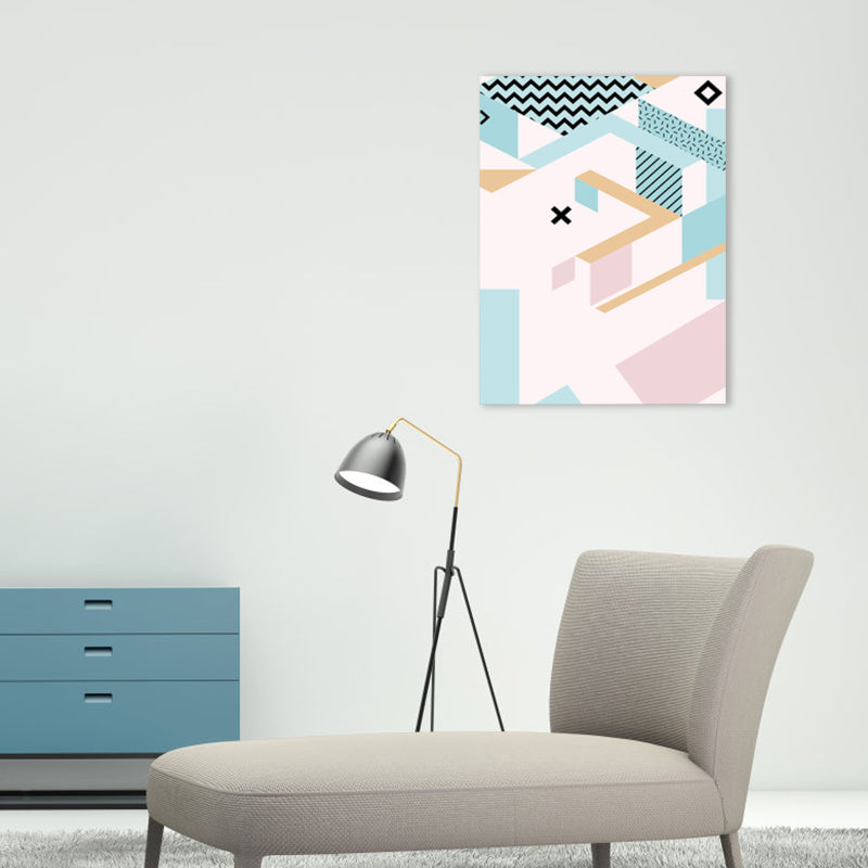 Geometry Canvas Art Scandinavian Textured Wall Decor in Pastel Color for Guest Room Pink Clearhalo 'Arts' 'Canvas Art' 1783072