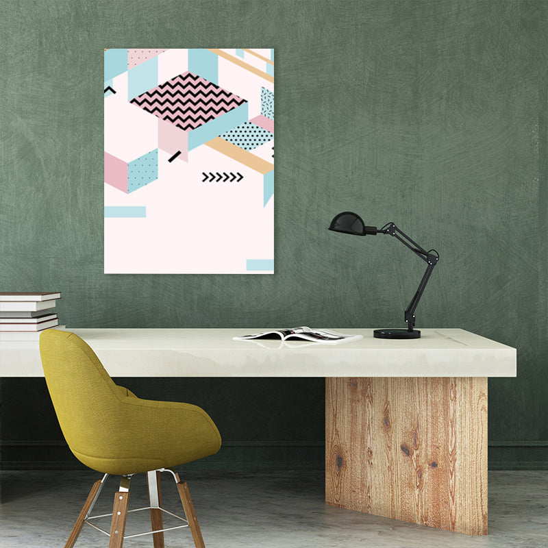 Geometry Canvas Art Scandinavian Textured Wall Decor in Pastel Color for Guest Room Light Pink Clearhalo 'Arts' 'Canvas Art' 1783083