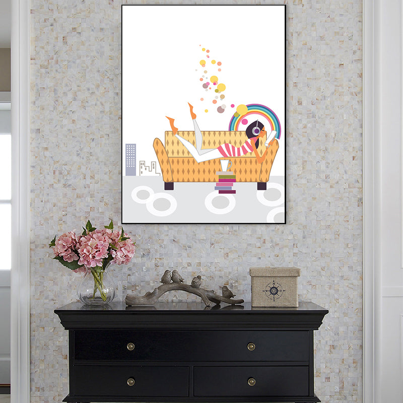 Girl with Headphones Canvas Print Textured Scandinavian House Interior Wall Art Decor Clearhalo 'Arts' 'Canvas Art' 1783095