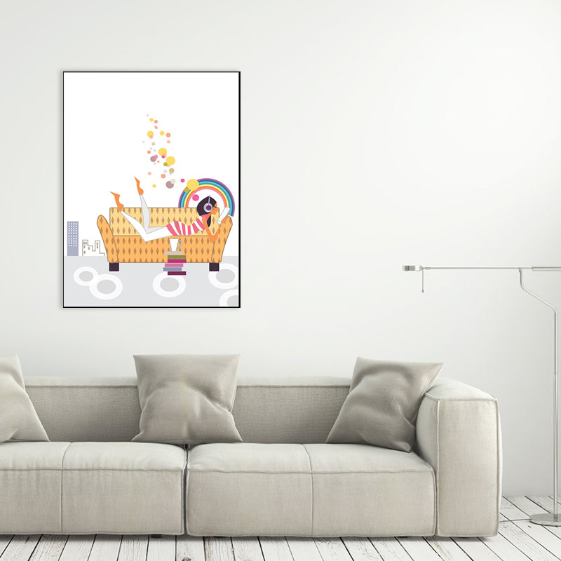 Girl with Headphones Canvas Print Textured Scandinavian House Interior Wall Art Decor Clearhalo 'Arts' 'Canvas Art' 1783096