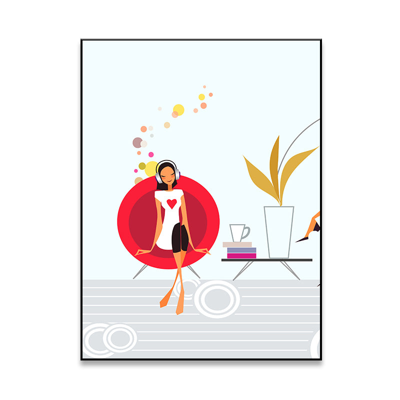 Girl with Headphones Canvas Print Textured Scandinavian House Interior Wall Art Decor Clearhalo 'Arts' 'Canvas Art' 1783104