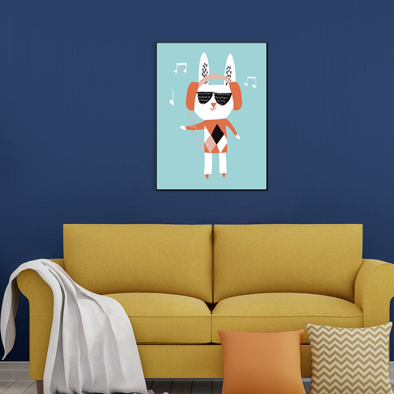 Cat with Headset Canvas Wall Art Green Kids Style Painting for Dining Room, Multiple Sizes Clearhalo 'Art Gallery' 'Canvas Art' 'Kids' Arts' 1783107