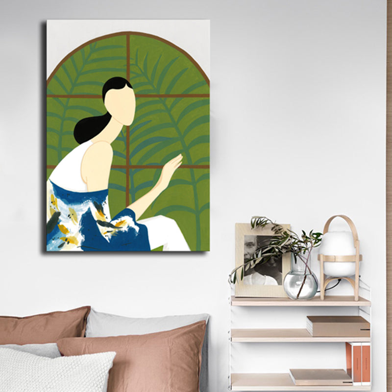 Soft Color Fashionable Girl Art Print Textured Nordic Dining Room Canvas, Multiple Sizes Green Clearhalo 'Arts' 'Canvas Art' 1783113