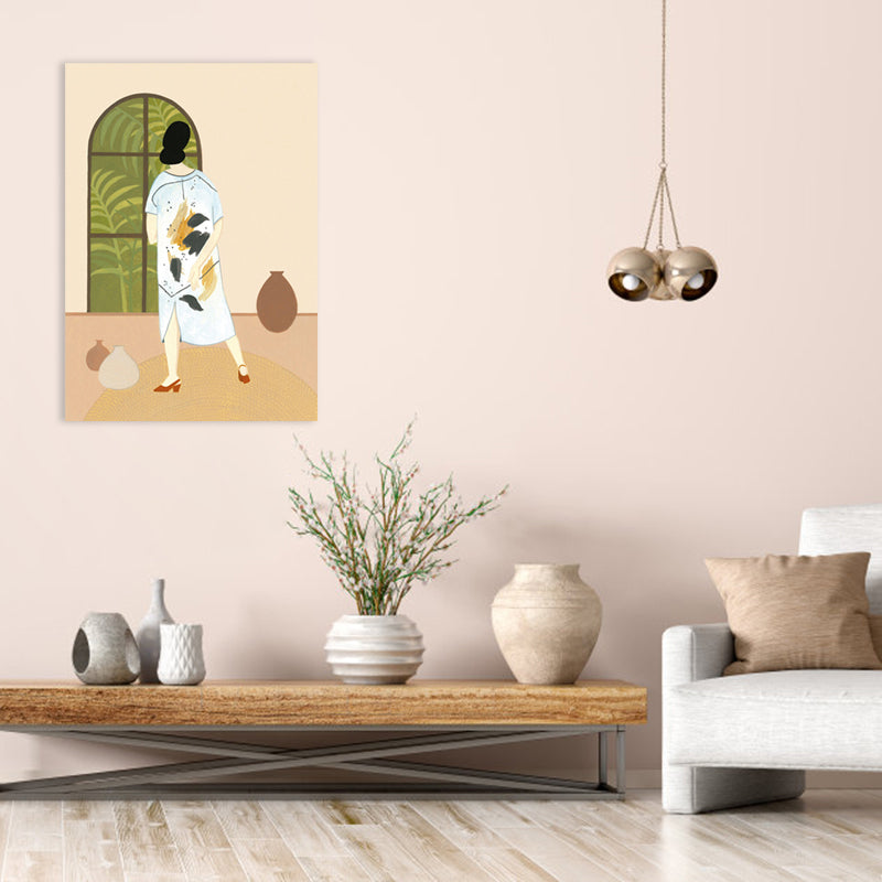 Soft Color Fashionable Girl Art Print Textured Nordic Dining Room Canvas, Multiple Sizes Clearhalo 'Arts' 'Canvas Art' 1783124
