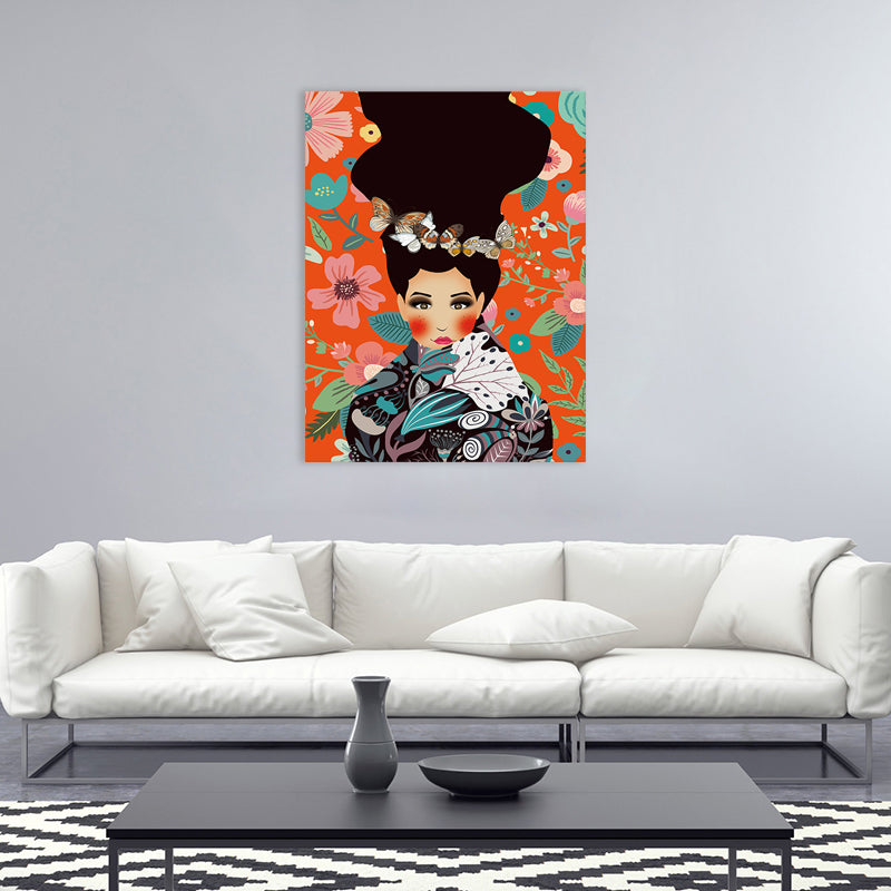Illustration Undercover Maid Canvas Print Living Room Fashion Wall Art in Pastel Color Orange Clearhalo 'Arts' 'Canvas Art' 1783137