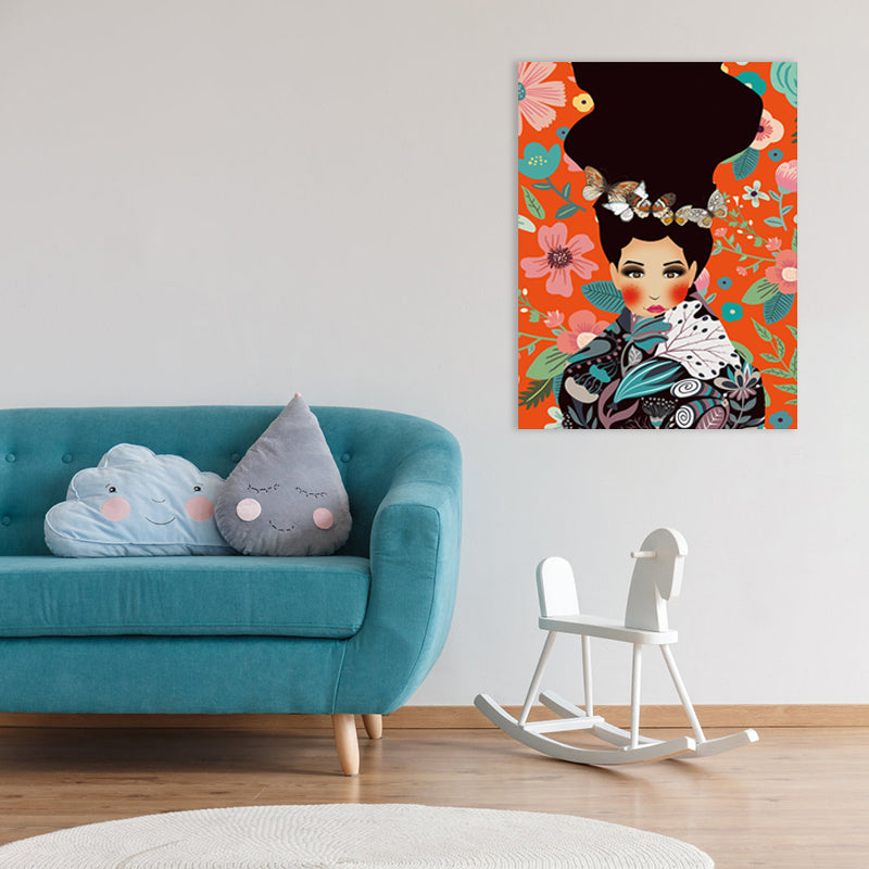 Illustration Undercover Maid Canvas Print Living Room Fashion Wall Art in Pastel Color Clearhalo 'Arts' 'Canvas Art' 1783139